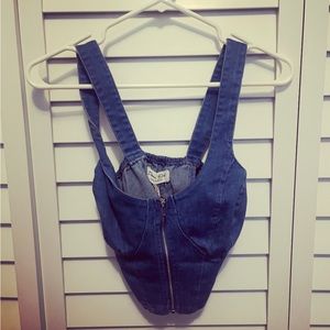 denim crop top w zipper